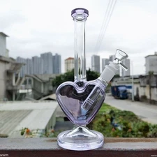 9" Purple Heart Hookah Glass Bong Smoking Water Pipe Shisha Beaker Hand Pipe US