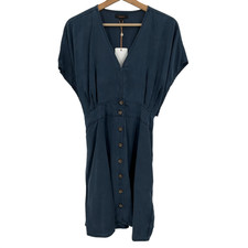 Quince Women Vintage Wash Tencel Button Front Dress Midnight Blue L