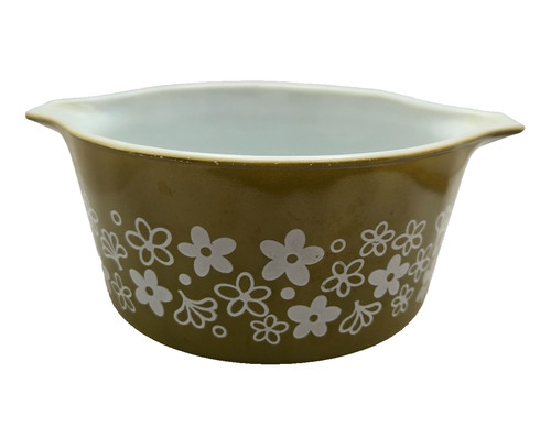 Vintage Pyrex 473 Spring Blossom Green Crazy Daisy 1 Qt Casserole Dish No Lid