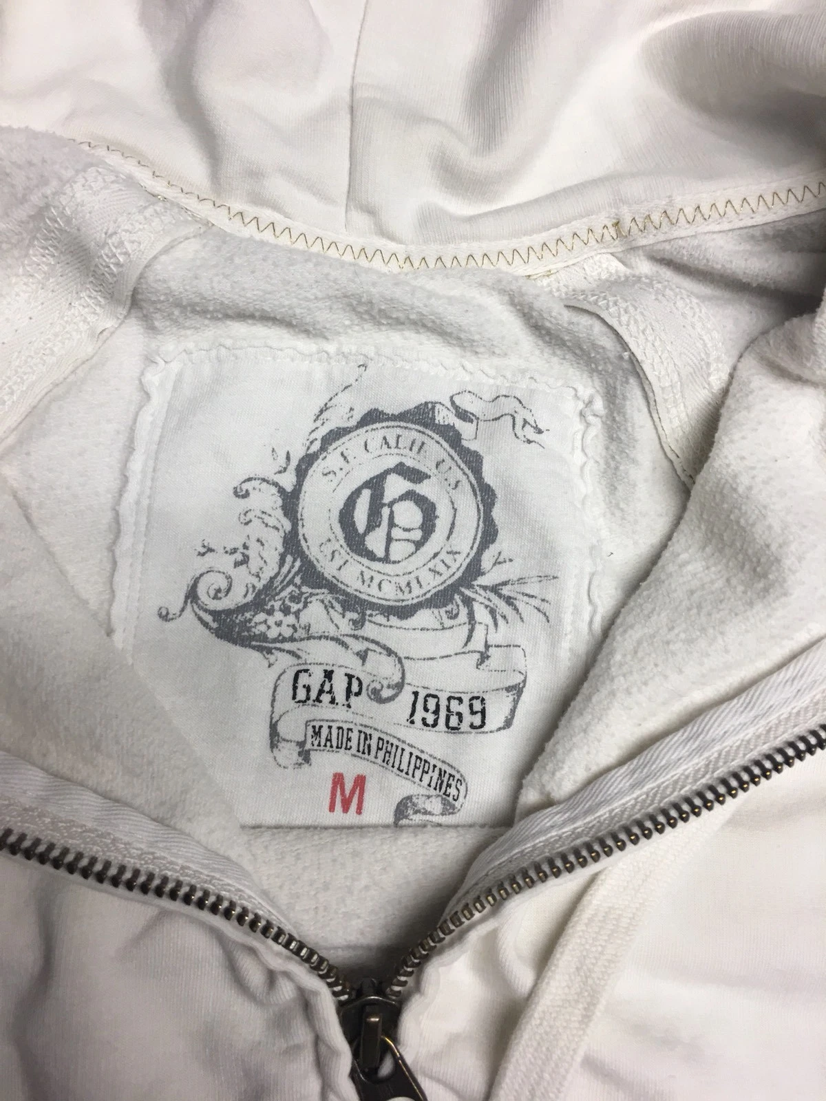 OFF WHITE Felpa con cappuccio GAP 1969 beige bianco sporco accenti oro taglia M maniche a 3 4