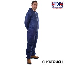 Disposable Coveralls Overalls Hood Painters Protective Boiler Suit White Blue