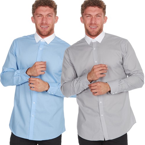 Mens Shirt White Collar Formal Long 