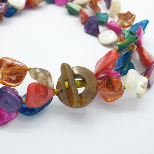 Colourful Rainbow Mother of Pearl Chunky Necklace Multi Layer Gift For Women's - Picture 5 of 11