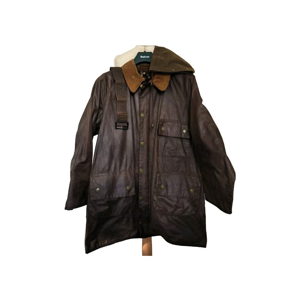 Barbour Solway zipper Large 1970s brown wax jacket with hood belt and