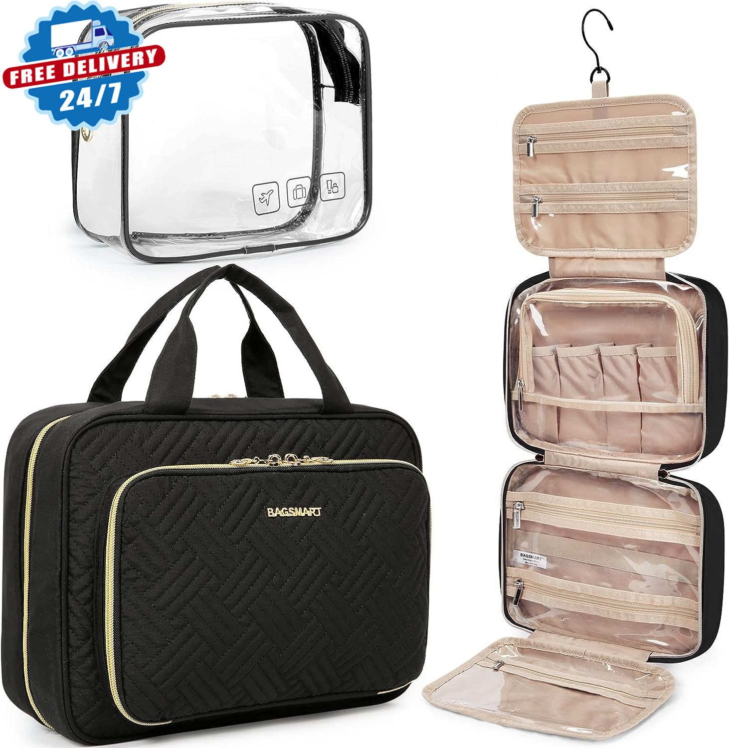 TSA Approved Hanging Toiletry Bag with Transparent Cosmetic Organizer for Travel-image