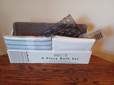 Excell 5 Piece Bath Set Shower Curtain ,Liner ,Bath Rug ,Tub Mat , Hooks New
