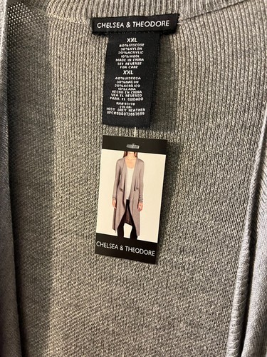 Chelsea & Theodore Ladies XXL Long Sleeve Open Front Draped Sweater Duster NWT - Picture 2 of 7