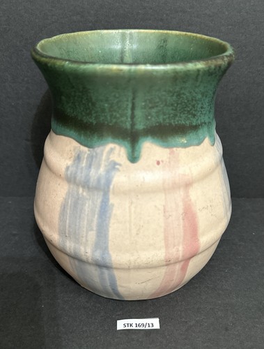 Early Hull Pottery 1920's Vertical Blue Pink Green Stripe Stoneware Vase 40 H 7 - Picture 24 of 24