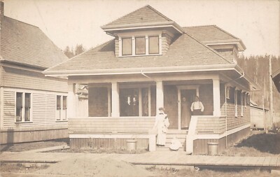 RRPC Nice Old House with Family on Front Porch c1910AZO Photo Postcard