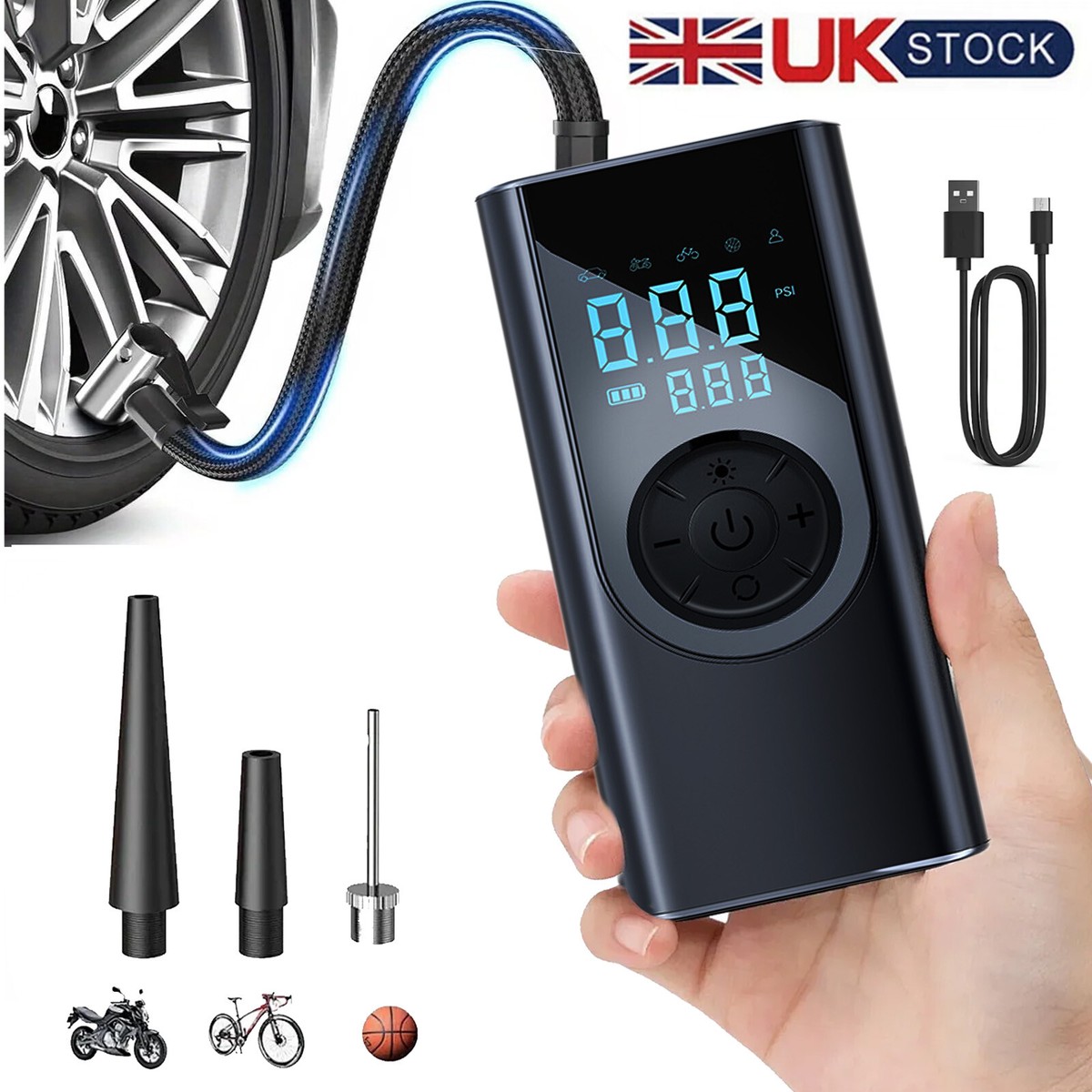 Ahfiwaso Smart Portable Tire Inflator 150 PSI Portable Electric Air Compressor with Pressure Gauge and LED Screen A5227CPH012014