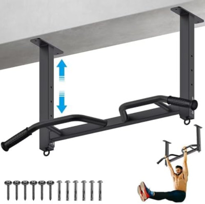 32'' Heavy Duty Ceiling Pull Up Bar - Adjustable Home Gym System with Punching Ba