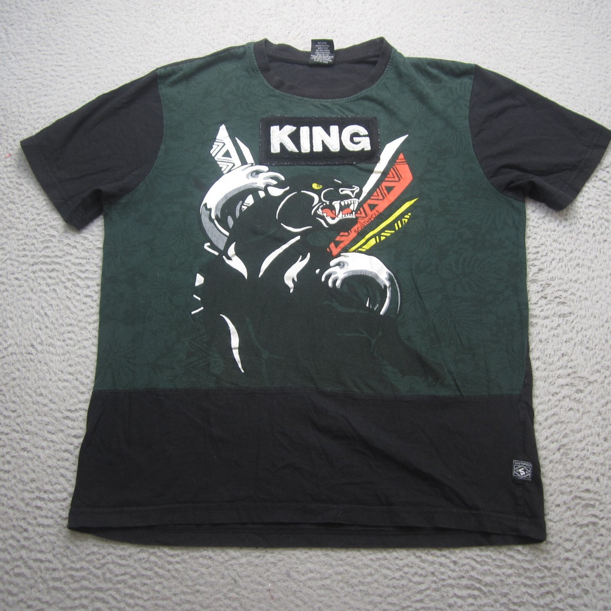 Southpole Shirt Mens Large Green King Jaguar Print Streetwear 90s