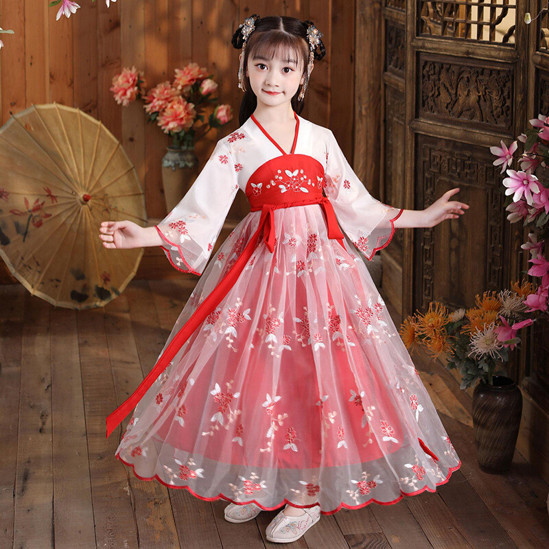 Girl Chinese Hanfu Dress Ancient Long Sleeve Dress Summer Children Tang  Dress