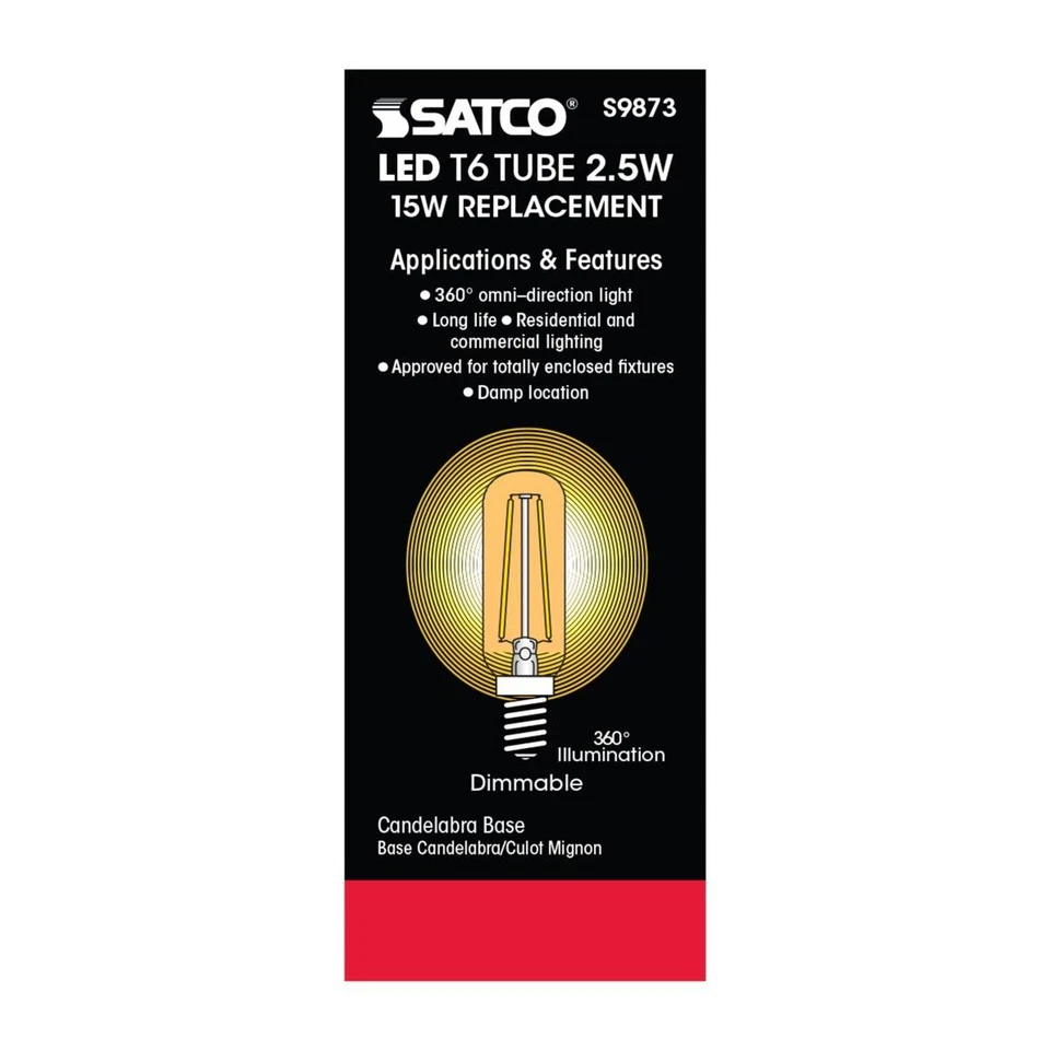 Satco S9873 - 2.5 Watt T6 LED Vintage Amber Light Bulbs - 2000K (6 Pack) - Image 4 of 4