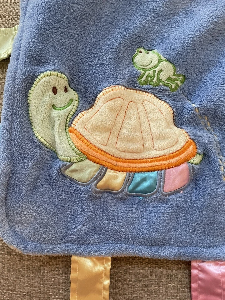 Blankets & Beyond Turtle Frog Satin Tag Blue Lovey Baby Soft Security Blanket - Image 3 of 4