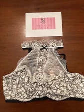 NWT VICTORIA'S SECRET HIGH NECK victorian insp WHITE BLACK LACE bra Womens 34DD