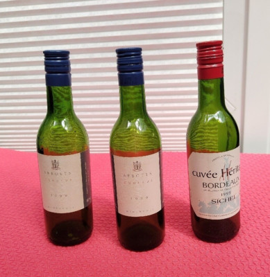 Vintage kleine 187 ml Wein 3 leere Flaschen - Sammlerstück