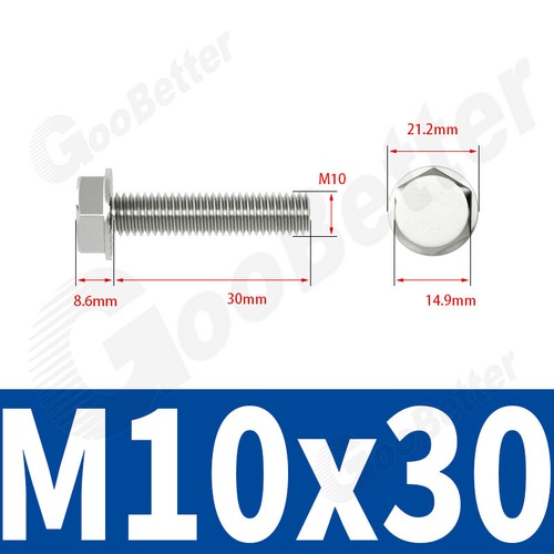 M5 M6 M8 M10 Flanged Hexagon Head Bolts Flange Hex Screws A2 304 Stainless Steel - Picture 33 of 40