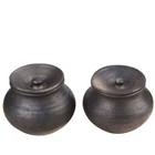 Handmade Combo Set Unglazed Clay Handi/Earthen Pot for Cooking with Lid 1.3 L