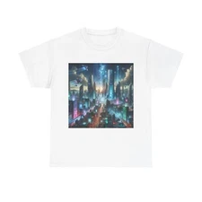 Unisex Adult T Shirt Futuristic Cityscape Neon Lights Artwork