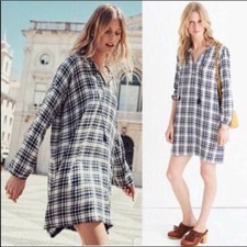Madewell White, Navy, and Black Plaid Shift Dress