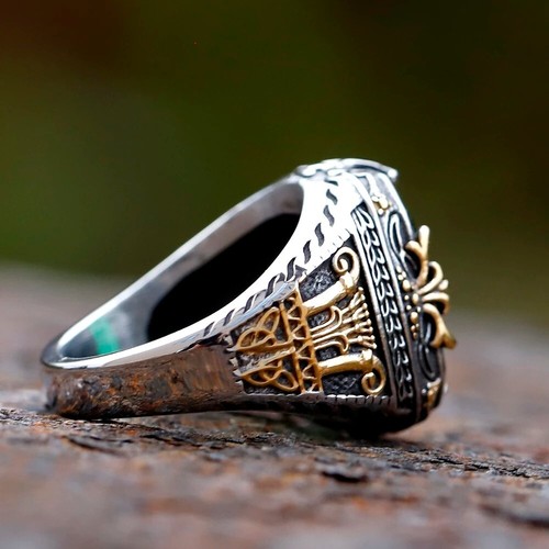 Silver Handmade Jewelry Black Men's Ring All Size Fashion Ring 2025 Retro Domine - Picture 8 of 17