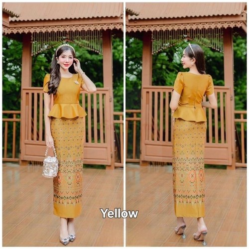 Thai Cotton Dress Traditional Women Skirt Blouse Fashion Printed Long Laos Asian - 第 20/20 張圖片