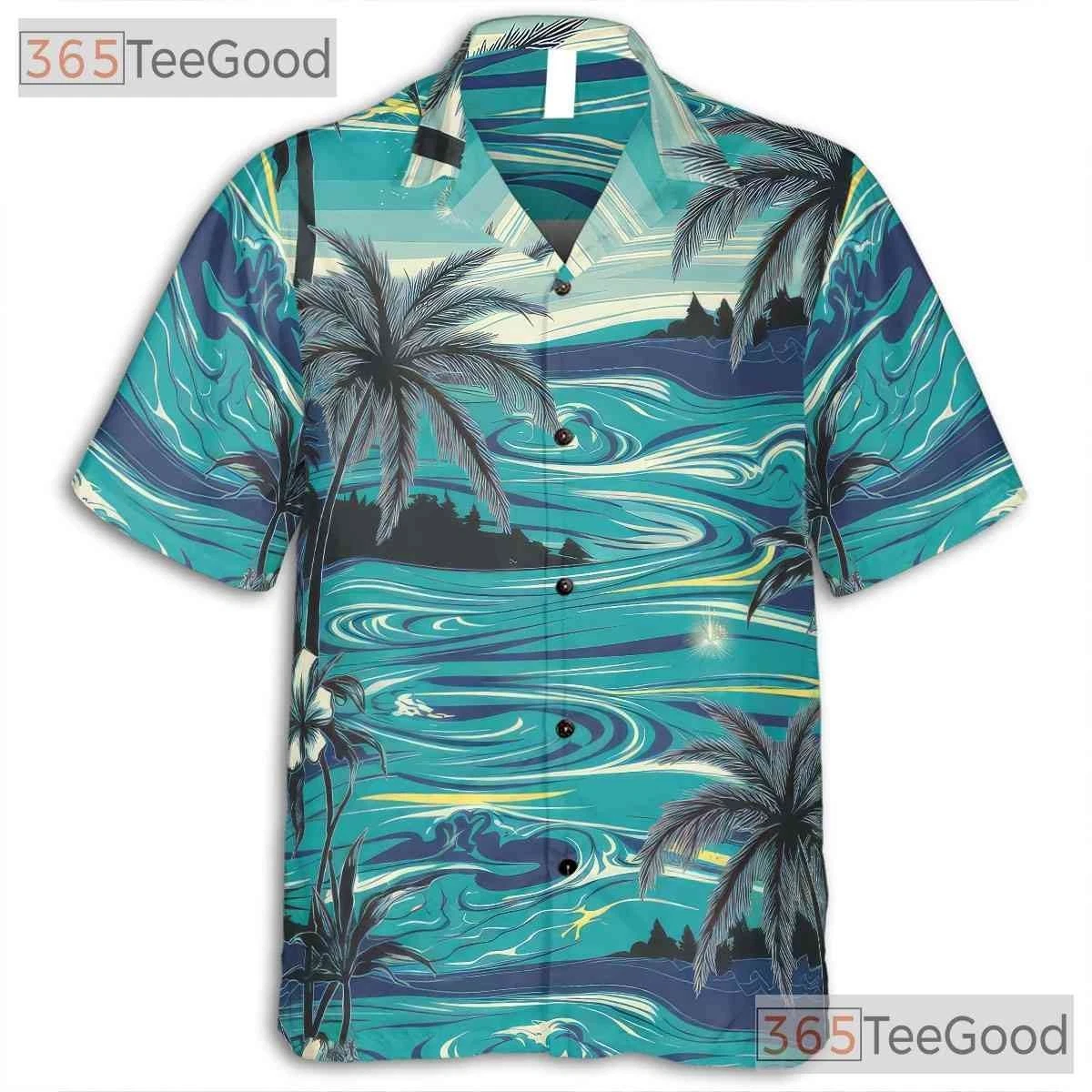 Palm Tree Sunset Ocean Paradise Hawaiian Tee, Premium Men's & Women's Aloha Wear