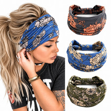 3-Pack Boho Leopard Knotted Turban Headbands Stretch Twist Head Wraps for Women
