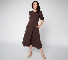 Ree by The Pioneer Woman Regular Puff Sleeve Knit Midi Dress Coffee Bean L New