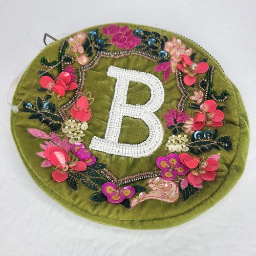 Anthropologie Anna Harlow Russo Monogram Beaded Velvet Pouch Letter Wallet “B”