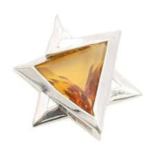925 Sterling Silver Vintage Pendant Citrine Modernist Star Of David  PT25298