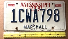 License Plate, Mississippi, Marshall County, 1 CWA 798