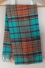 Avoca Mill Libby Scarf Pure New 100% Wool Turquoise Plaid Check Design Soft Warm