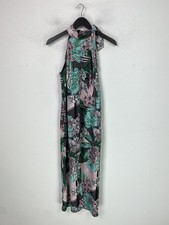 River Island Green Pink Floral Maxi Shift Halter DressHigh Neck UK 12