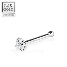 14 Karat White Gold 2mm Prong Set CZ Nose Bone Nose Ring Stud 20G