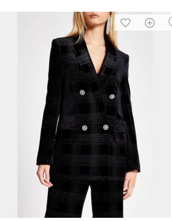 River Island Negro Brillo Talla 8 Hayley Blazer Y Pantalón Traje Conjunto Completo Fiesta Foto 3 de 4