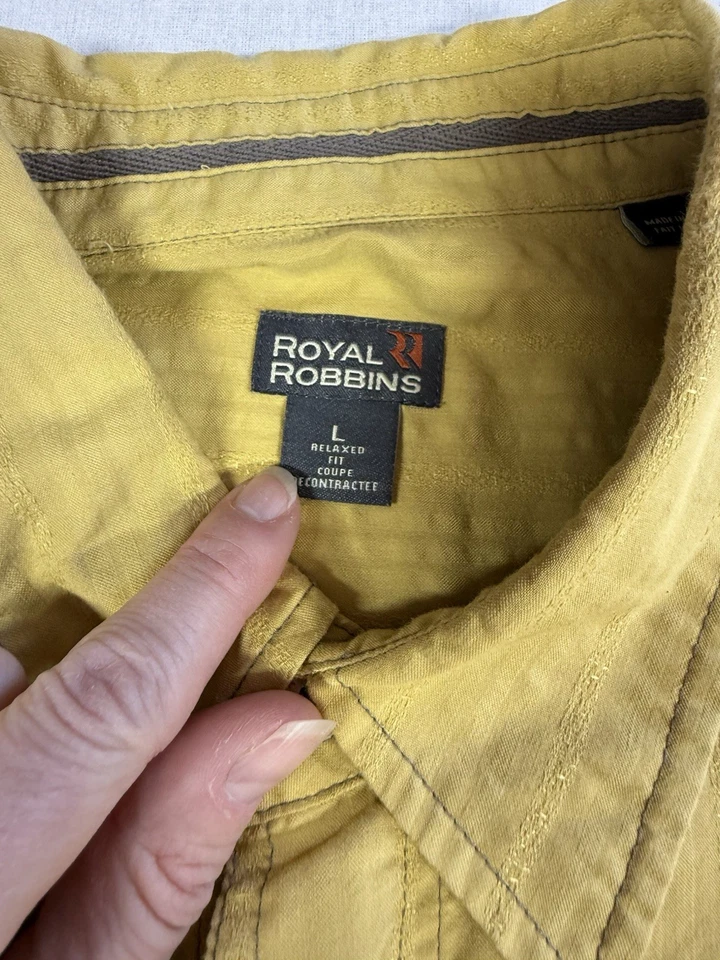 Royal Robbins 衬衫男式 L 码黄色纽扣短袖休闲版型户外 — 第 4/4 张图片