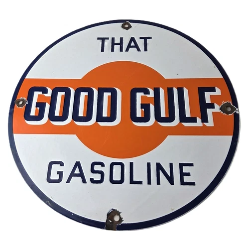 Vintage Good Gulf Gasoline Sign - Service Station Gas Pump Plate Service Sign