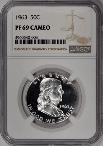1963 Proof Franklin Half Dollar 50c NGC PF69 CAMEO (PR69) - Spotless!