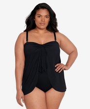 Lauren Ralph Lauren Black Plus Size Bandeau Flyaway One-Piece Swimsuit, Size 16W