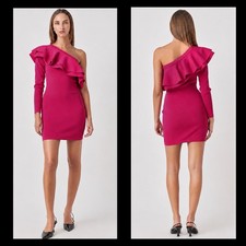 Endless Rose Anthropologie Bodycon Ruffle One Shoulder Knit Mini Dress SZ Small