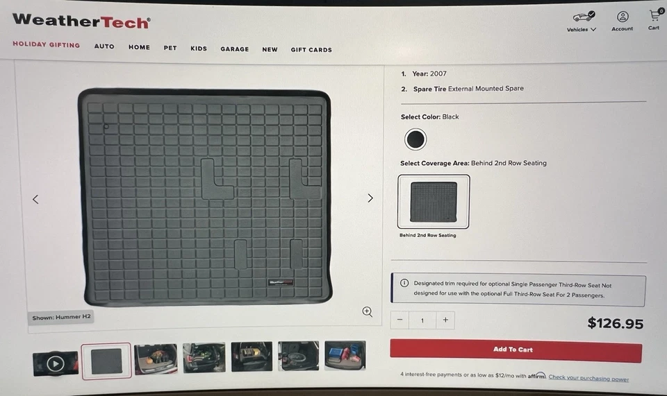 Forro de maletero de carga WeatherTech para Hummer H2 - negro Foto 2 de 2