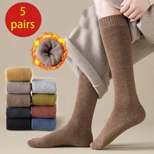 5 Pairs Of Winter Women's Warm Socks Solid Color Breathable And Thickened Knee