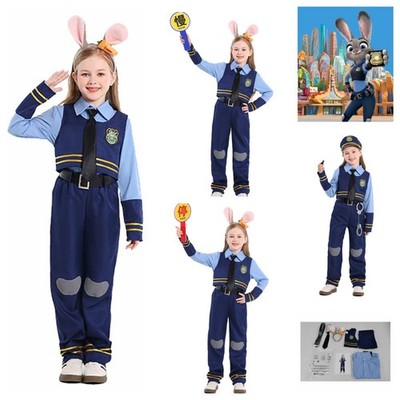 Zootopia Judy Blue Rabbit Police Officer Costume Cosplay Halloween for Girl Boy