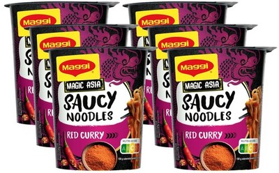 Maggi Magic Asia Saucy Noodles Red Curry Cup, 8er Pack (8x75g) Fertigmahlzeit