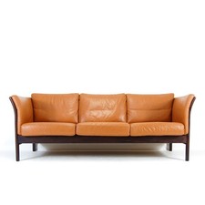 Retro Vintage Skalma Leather 3 Seat Seater Sofa 80s Danish Teak Mid Century 70s