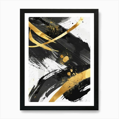 Abstraktes Gold und Schwarz Gemälde 32 gerahmte Wandbilder Poster Leinwanddruck Bild