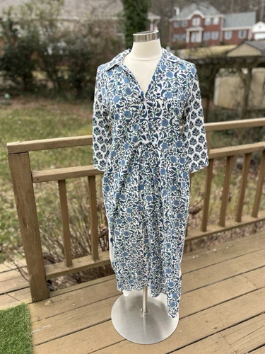 Ro’s Garden Brooklyn Dress, Size Small, Blue & White, Mixed Pattern Floral