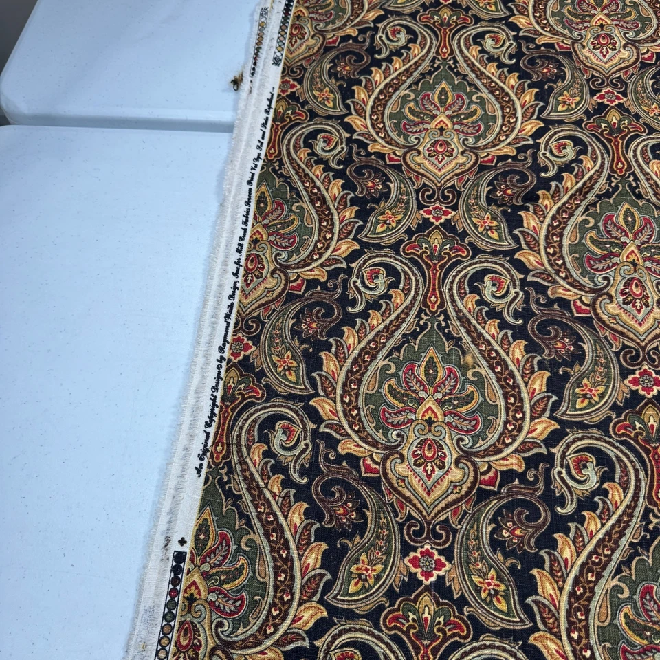 mill creek uphostery fabric brown black paisley floral cotton 53x75 2 yards - Image 3 of 4
